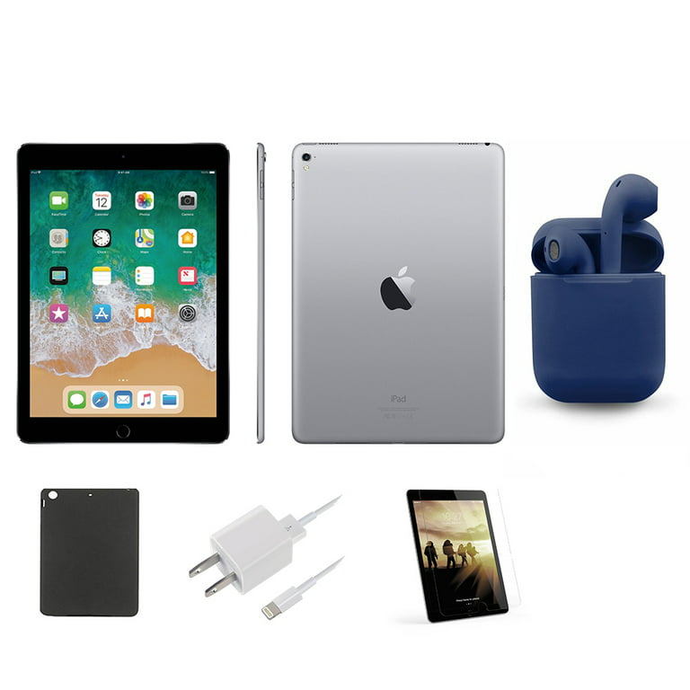 Restored Apple iPad Pro 9.7-inch 128GB Space Gray Wi-Fi Only Bundle:  Pre-Installed Tempered Glass, Rapid Charger, Case, Bluetooth/Wireless  Airbuds By