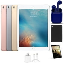 Restored Apple iPad Pro 9.7-inch Wi-Fi Only 128GB Latest OS Bundle: Pre-Installed Tempered Glass, Case, Rapid Charger, Bluetooth/Wireless Airbuds By Certified 2 Day Express (Refurbished)