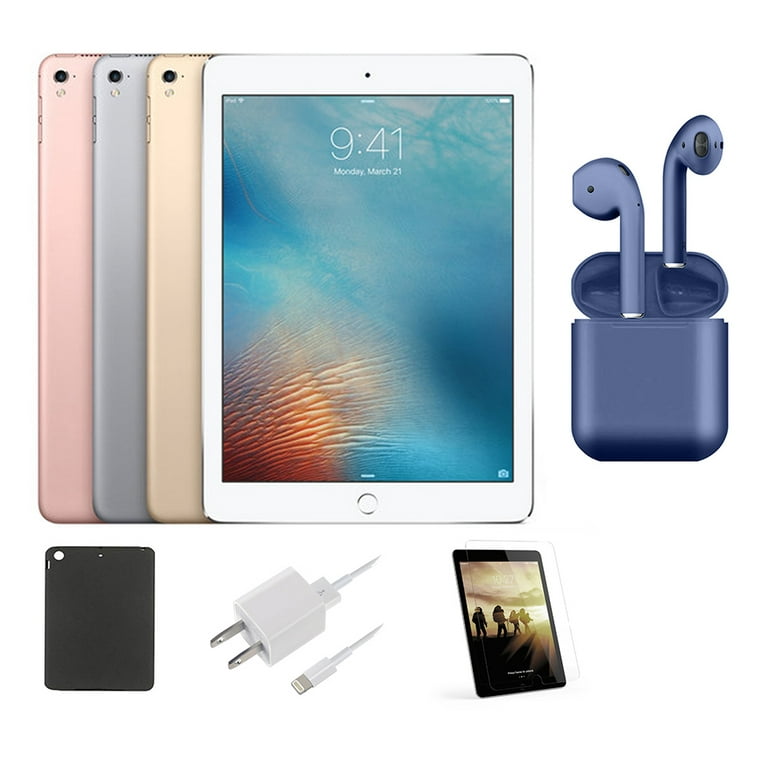 Restored Apple iPad Pro 9.7-inch Wi-Fi Only 256GB Latest OS Bundle:  Pre-Installed Tempered Glass, Case, Rapid Charger, Bluetooth/Wireless  Airbuds By