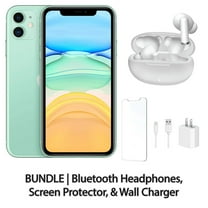Restored Apple iPhone 11 128GB Green Fully Unlocked Bundle: Bluetooth Headphones, Screen Protector, & Wall Charger (Refurbished)