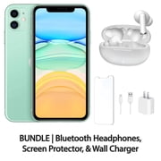 Restored Apple iPhone 11 128GB Green Fully Unlocked with Bluetooth Headphones, Screen Protector, Wall Charger