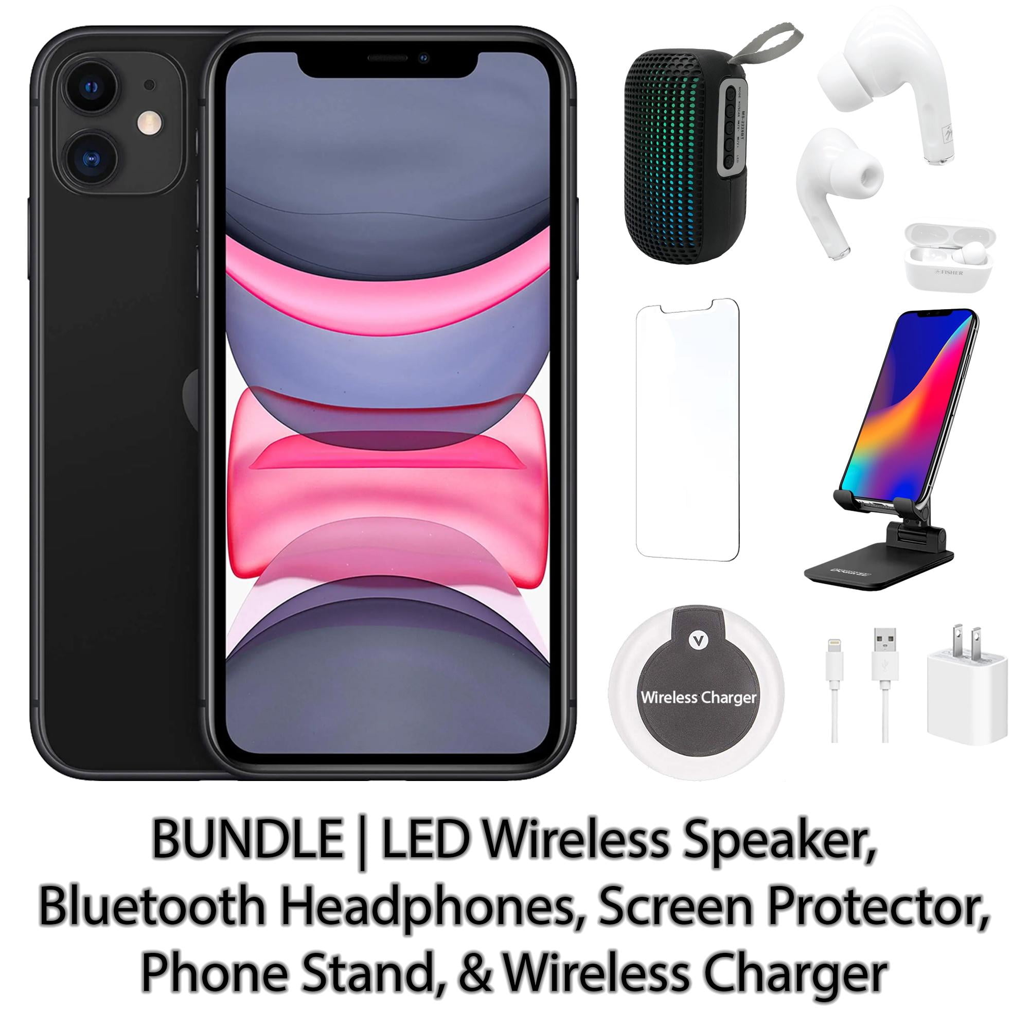 Black 11 Wireless Bluetooth 64GB LED Protector, with Fully Stand Unlocked Phone (Refurbished) Headphones, Restored Apple Charger, Screen iPhone Speaker, Wireless &
