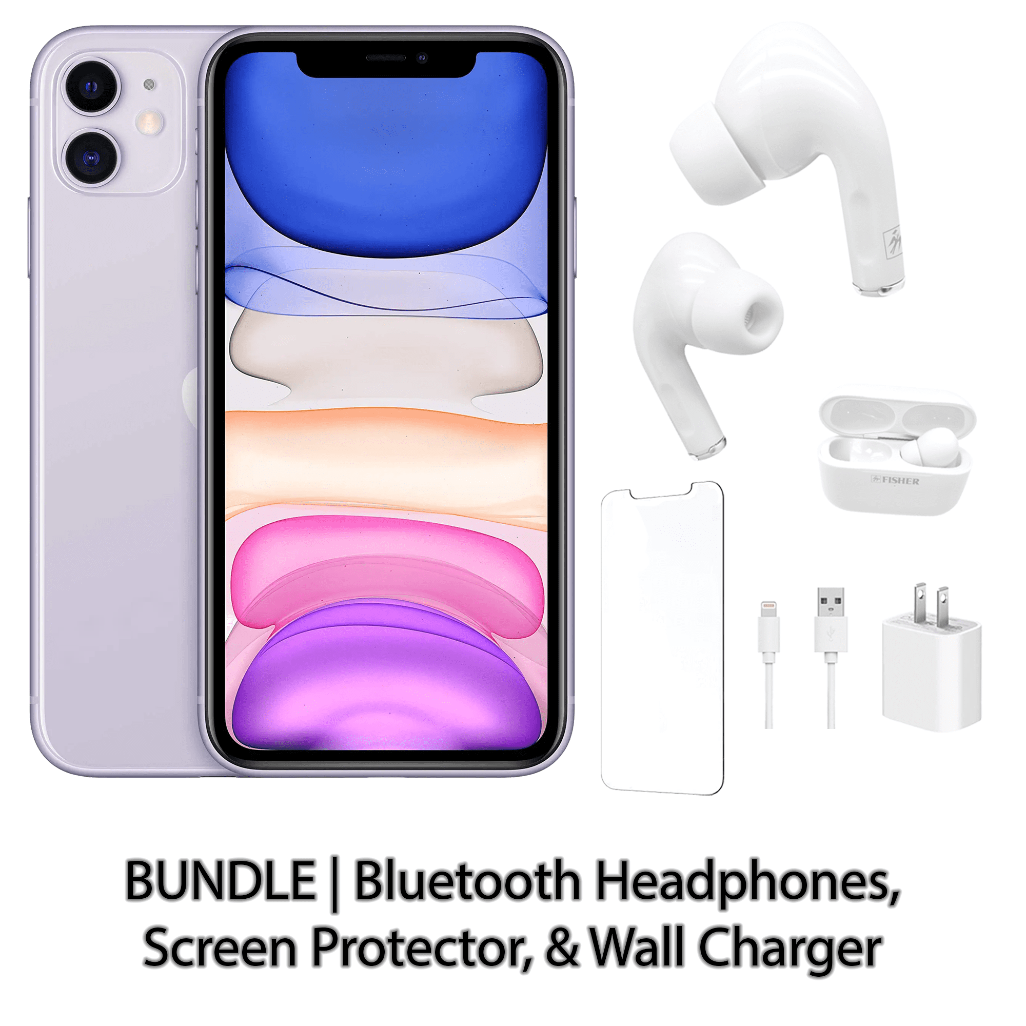 Bluetooth 64GB Apple Protector, Charger iPhone & Unlocked Fully Restored Black with Screen 11 Headphones, Wall (Refurbished)