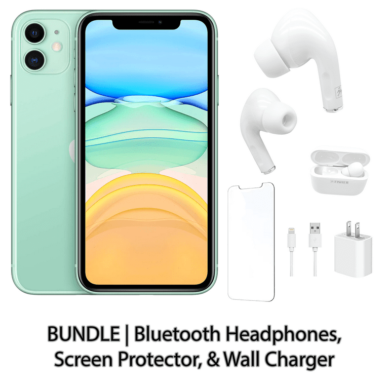 Restored Headphones, iPhone (Refurbished) Unlocked Black & Screen Protector, Bluetooth Fully 11 with Apple Wall 64GB Charger