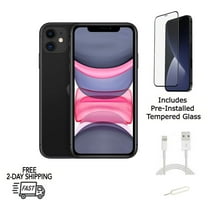 Restored Apple iPhone 11 (Fully Unlocked) 128GB Black (A2111) & Pre-Installed Tempered Glass (Refurbished)