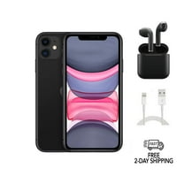 Restored Apple iPhone 11 (Fully Unlocked) 128GB Black (A2111) with Wireless Earbuds (Refurbished)
