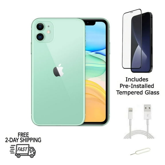 Restored Apple iPhone 11 (Fully Unlocked) 256GB Green (A2111) & Pre-Installed Tempered Glass (Refurbished)