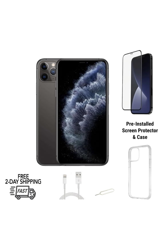 Restored Apple iPhone 11 Pro (Unlocked) 256GB Space Gray (A2160) Bundle with Case & Screen Protector (Refurbished)