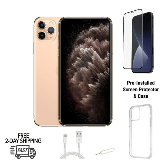 Restored Apple iPhone 11 Pro (Unlocked) 64GB Gold (A2160) Bundle with Case & Screen Protector (Refurbished)