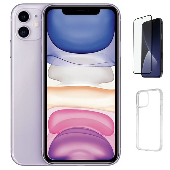 Restored Apple iPhone 11 Unlocked 128GB Purple with Case, Tempered Glass Screen Protector (Refurbished)