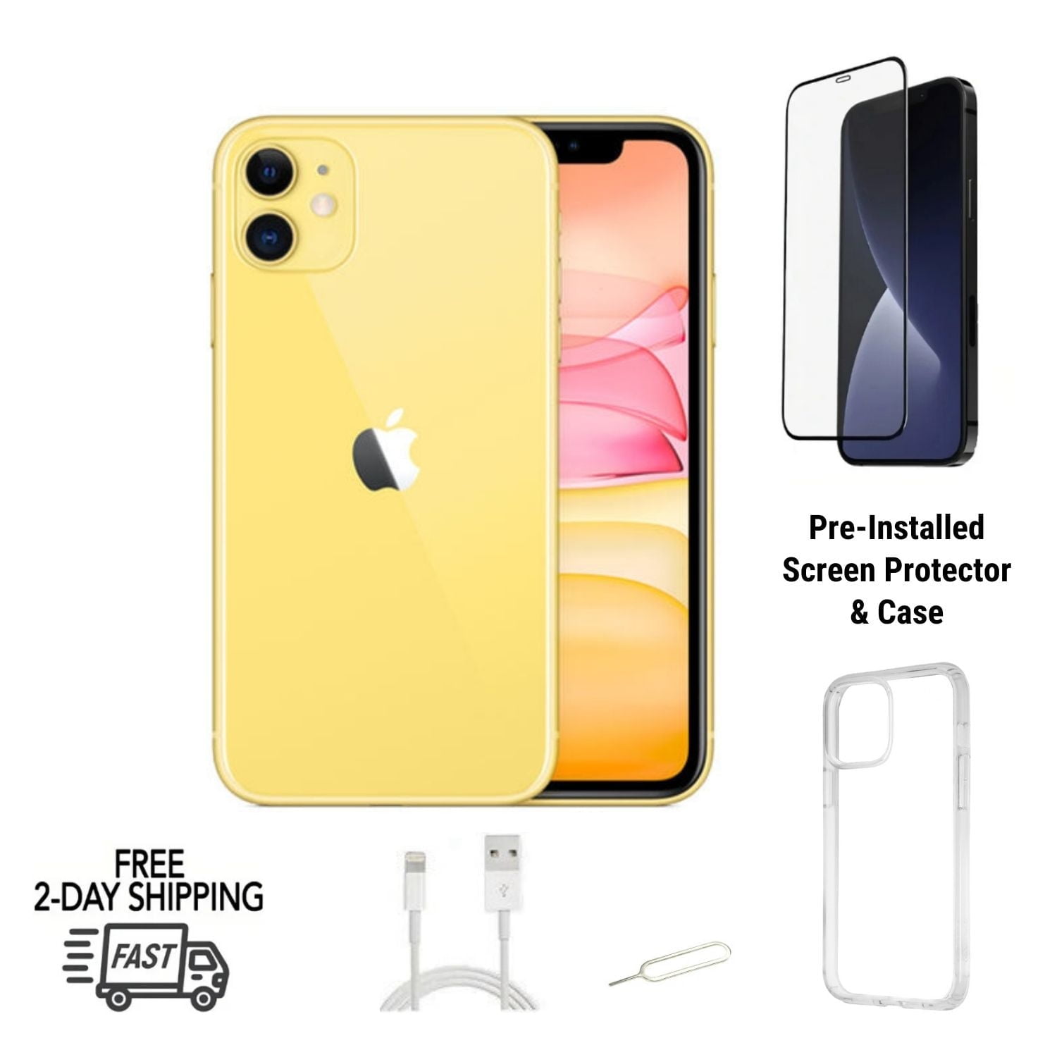 Restored Apple iPhone 11 (Unlocked) 64GB Yellow with Case 