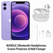 Restored Apple iPhone 12 128GB Purple Fully Unlocked with Bluetooth Headphones, Screen Protector, Wall Charger