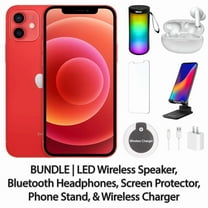 Restored Apple iPhone 12 256GB Red Fully Unlocked Bundle: LED Wireless Speaker, Bluetooth Headphones, Screen Protector, Wireless Charger, & Phone Stand (Refurbished)