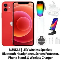 Restored Apple iPhone 12 256GB Red Fully Unlocked with LED Wireless Speaker, Bluetooth Headphones, Screen Protector, Wireless Charger, & Phone Stand (Refurbished)