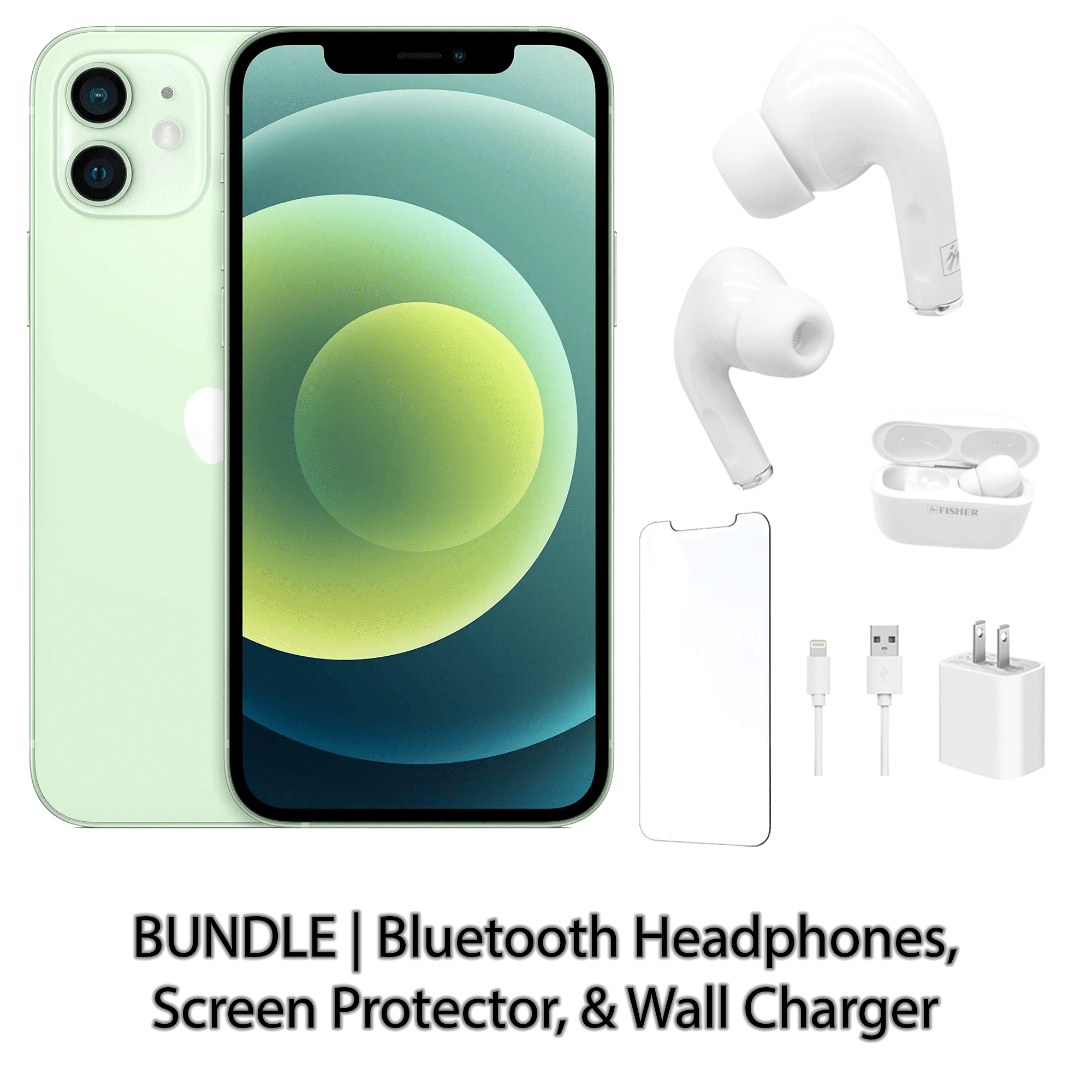 Screen 64GB Fully with Bluetooth Charger Headphones, Protector, Restored & (Refurbished) Apple Black Wall iPhone Unlocked 12