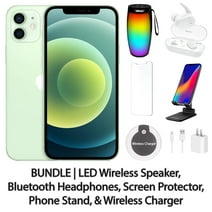 Restored Apple iPhone 12 64GB Green Fully Unlocked with LED Wireless Speaker, Bluetooth Headphones, Screen Protector, Wireless Charger, & Phone Stand (Refurbished)