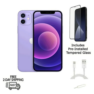 Restored Apple iPhone 12 (Fully Unlocked) 64GB Purple (A2172) Bundle with Pre-Installed Tempered Glass (Refurbished)