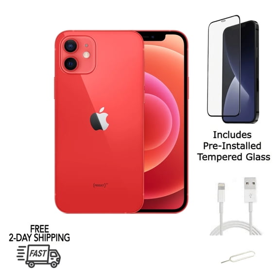 Restored Unlocked Apple iPhone 12 (A2172), Cell Phones, 64GB 4GB RAM, Wireless Charging, Water-Resistant, Voice-Activated, Red/ 6.1 in