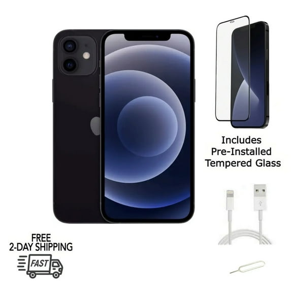 Restored Apple iPhone 12 Mini (Fully Unlocked) 256GB Black (A2176) Bundle with Pre-Installed Tempered Glass (Refurbished)