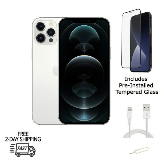 Restored Apple iPhone 12 Pro (Unlocked) 128GB Silver (A2341) Bundle with Pre-Installed Tempered Glass (Refurbished)
