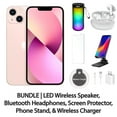 thumbnail image 1 of Restored Apple iPhone 13 128GB Pink Fully Unlocked Bundle: LED Wireless Speaker, Bluetooth Headphones, Screen Protector, Wireless Charger, & Phone Stand (Refurbished), 1 of 7