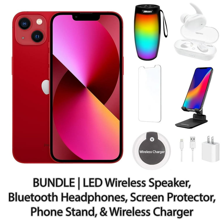 Restored Apple iPhone 13 128GB Red Fully Unlocked with LED Wireless  Speaker, Bluetooth Headphones, Screen Protector, Wireless Charger, & Phone  Stand 