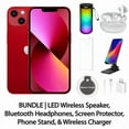thumbnail image 1 of Restored Apple iPhone 13 512GB Red Fully Unlocked Bundle: LED Wireless Speaker, Bluetooth Headphones, Screen Protector, Wireless Charger, & Phone Stand (Refurbished), 1 of 9