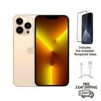 Restored Apple iPhone 13 Pro (Fully Unlocked) 128GB Gold (A2483) Bundle with Pre-Installed Tempered Glass (Refurbished)