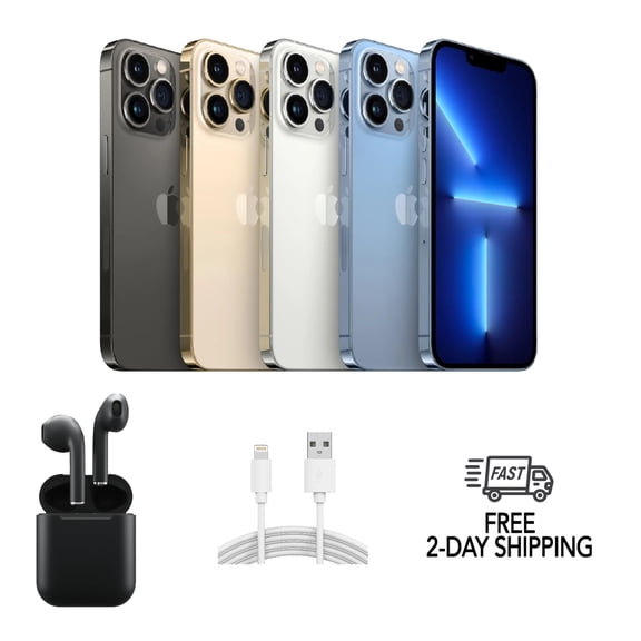 Restored Apple iPhone 13 Pro Max A2484 (Fully Unlocked) 128GB Graphite w/ Wireless Earbuds (Refurbished)