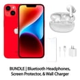 thumbnail image 1 of Restored Apple iPhone 14 256GB Red Fully Unlocked Bundle: Bluetooth Headphones, Screen Protector, & Wall Charger (Refurbished), 1 of 5