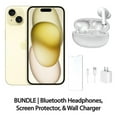 thumbnail image 1 of Restored Apple iPhone 15 128GB Yellow Fully Unlocked Bundle with Bluetooth Headphones, Screen Protector, & Wall Charger (Refurbished), 1 of 6