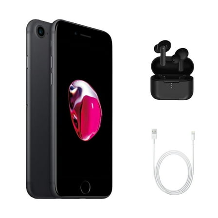Restored Apple iPhone 7 (Fully Unlocked) 32GB Matte Black (A1660) Bundle with Wireless Earbuds (Refurbished)