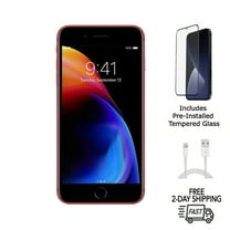Restored Apple iPhone 8 Plus (Unlocked) 64GB Red (A1864) Bundle with Pre-Installed Tempered Glass (Refurbished)