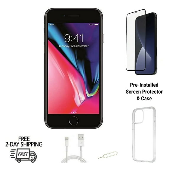 Restored Apple iPhone 8 (Unlocked) 128GB Space Gray (A1863) Bundle with Case & Screen Protector (Refurbished)