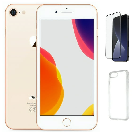Restored Apple iPhone 8 Unlocked 256GB Gold with Case, Tempered Glass Screen Protector (Refurbished)