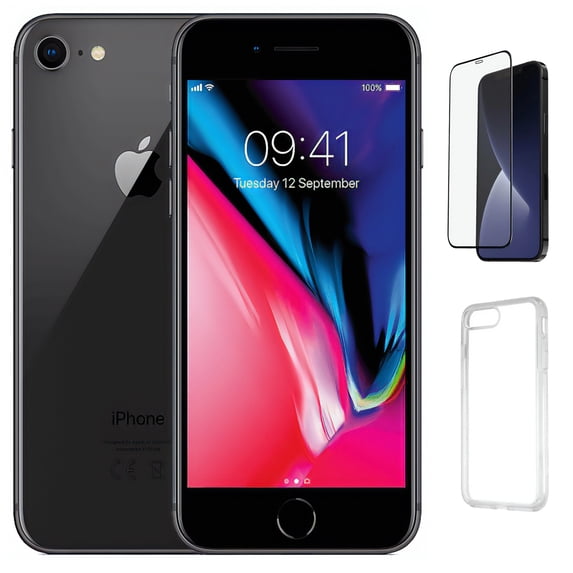 Restored Apple iPhone 8 Unlocked 256GB Space Gray with Case, Tempered Glass Screen Protector (Refurbished)