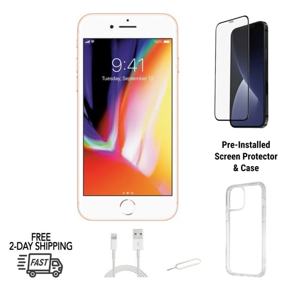 Restored Apple iPhone 8 (Unlocked) 64GB Gold (A1863) Bundle with Case & Screen Protector (Refurbished)