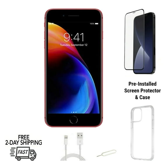 Restored Apple iPhone 8 (Unlocked) 64GB Red (A1863) Bundle with Case & Screen Protector (Refurbished)
