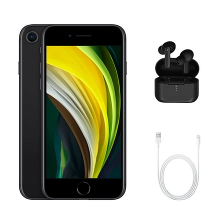 Restored Apple iPhone SE (2nd Gen) (Unlocked) 64GB Black (A2275) Bundle with Wireless Earbuds (Refurbished)