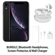 Restored Apple iPhone XR 128GB Black Fully Unlocked with Bluetooth Headphones, Screen Protector, Wall Charger