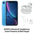 thumbnail image 1 of Restored Apple iPhone XR 128GB Blue Fully Unlocked Bundle: Bluetooth Headphones, Screen Protector, & Wall Charger (Refurbished), 1 of 5