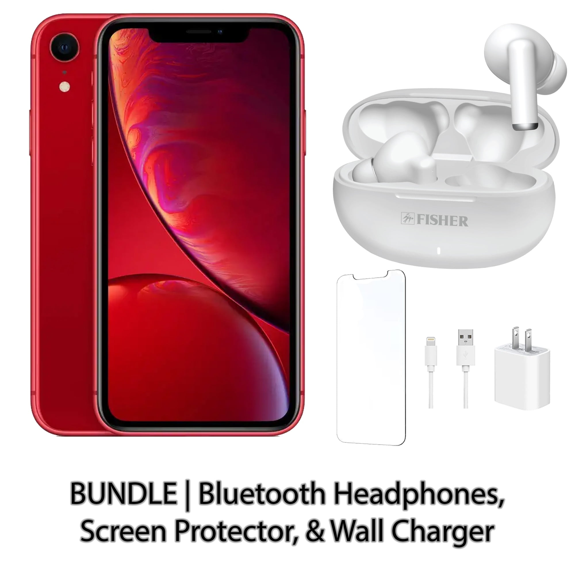 Restored Apple iPhone XR 128GB Red Fully Unlocked Bundle Bluetooth Headphones Screen Protector Wall Charger Refurbished