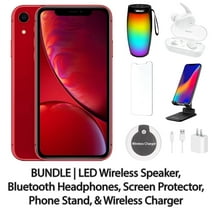 Restored Apple iPhone XR 128GB Red Fully Unlocked with LED Wireless Speaker, Bluetooth Headphones, Screen Protector, Wireless Charger, & Phone Stand (Refurbished)