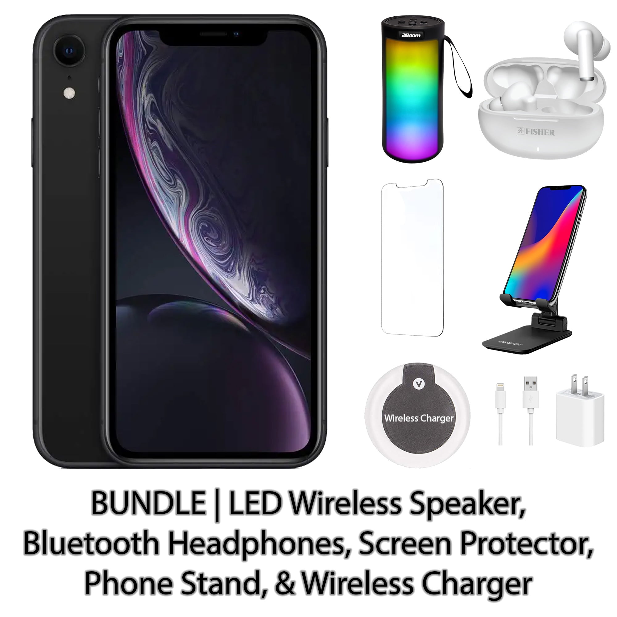 Restored Apple iPhone XR 128GB Red Fully Unlocked Bundle LED Wireless Speaker Bluetooth Headphones Screen Protector Wireless Charger Phone Stand Refurbished Walmart