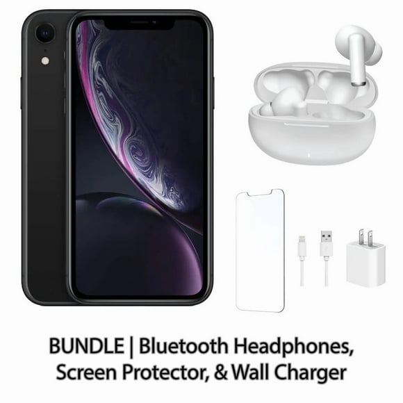 Restored Apple iPhone XR 64GB Black Fully Unlocked Bundle: Bluetooth Headphones, Screen Protector, & Wall Charger (Refurbished)