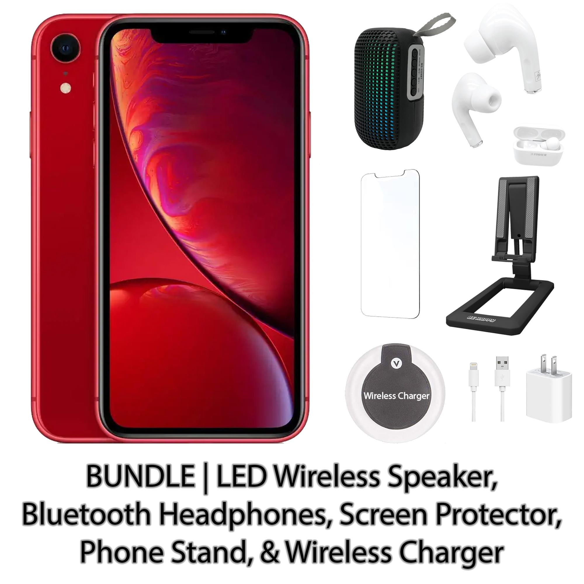 Restored Apple iPhone XR 64GB Red Fully Unlocked with LED Wireless Speaker,  Bluetooth Headphones, Screen Protector, Wireless Charger, & Phone Stand ...