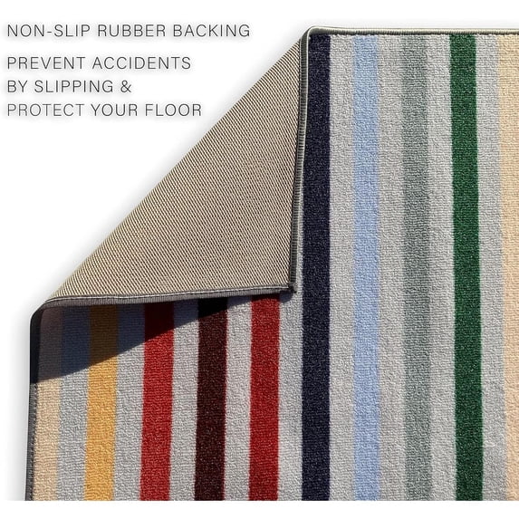 Playa Rug Custom Size Rainbow Design Multicolor Rubber Backed Non-Slip Hallway Stair Runner Rug Carpet 31 Inch 39 Feet