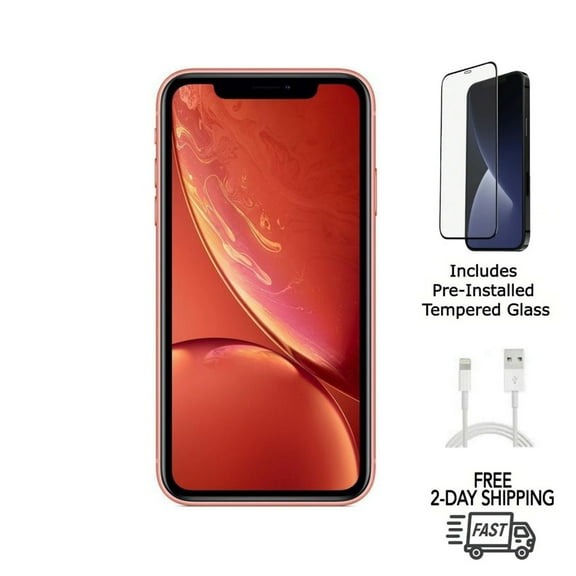 Restored Apple iPhone XR (Unlocked) 256GB Coral (A1984) Bundle with Pre-Installed Tempered Glass (Refurbished)