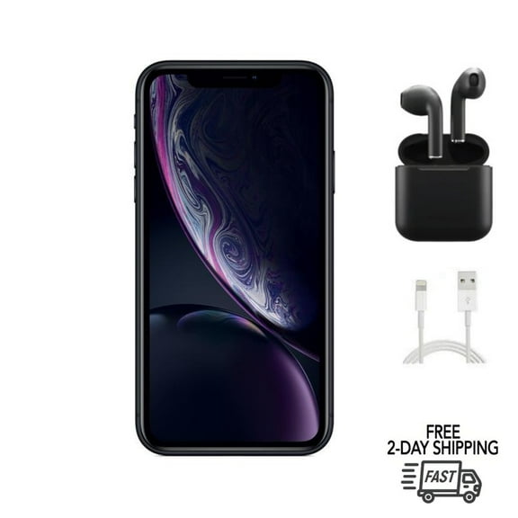 Restored Apple iPhone XR (Unlocked) 64GB Black (A1984) Bundle with Wireless Earbuds (Refurbished)