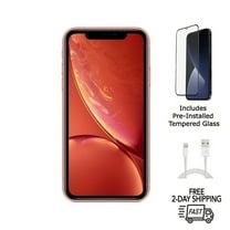 Restored Apple iPhone XR (Unlocked) 64GB Coral (A1984) Bundle with Pre-Installed Tempered Glass (Refurbished)